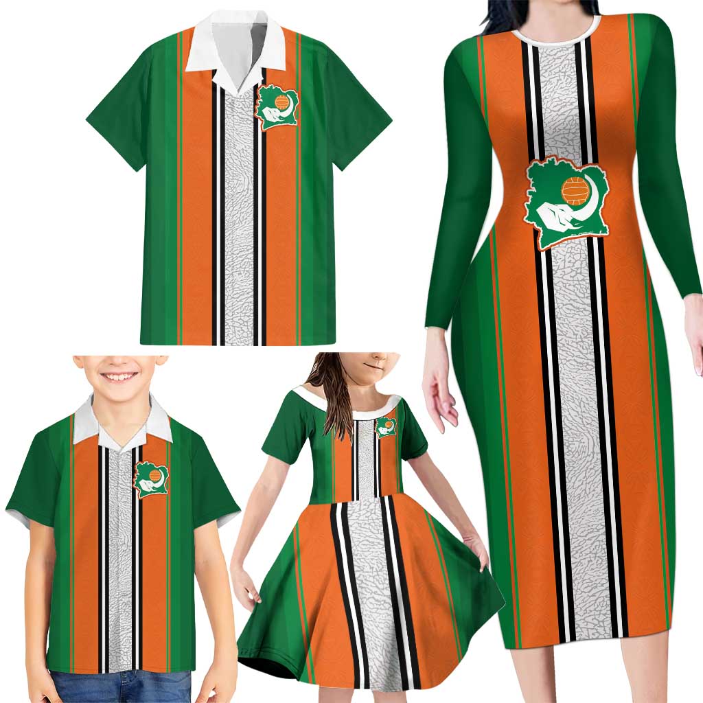 Custom Ivory Coast National Football Family Matching Long Sleeve Bodycon Dress and Hawaiian Shirt Les Elephants-Striped Sport Style - Wonder Print Shop