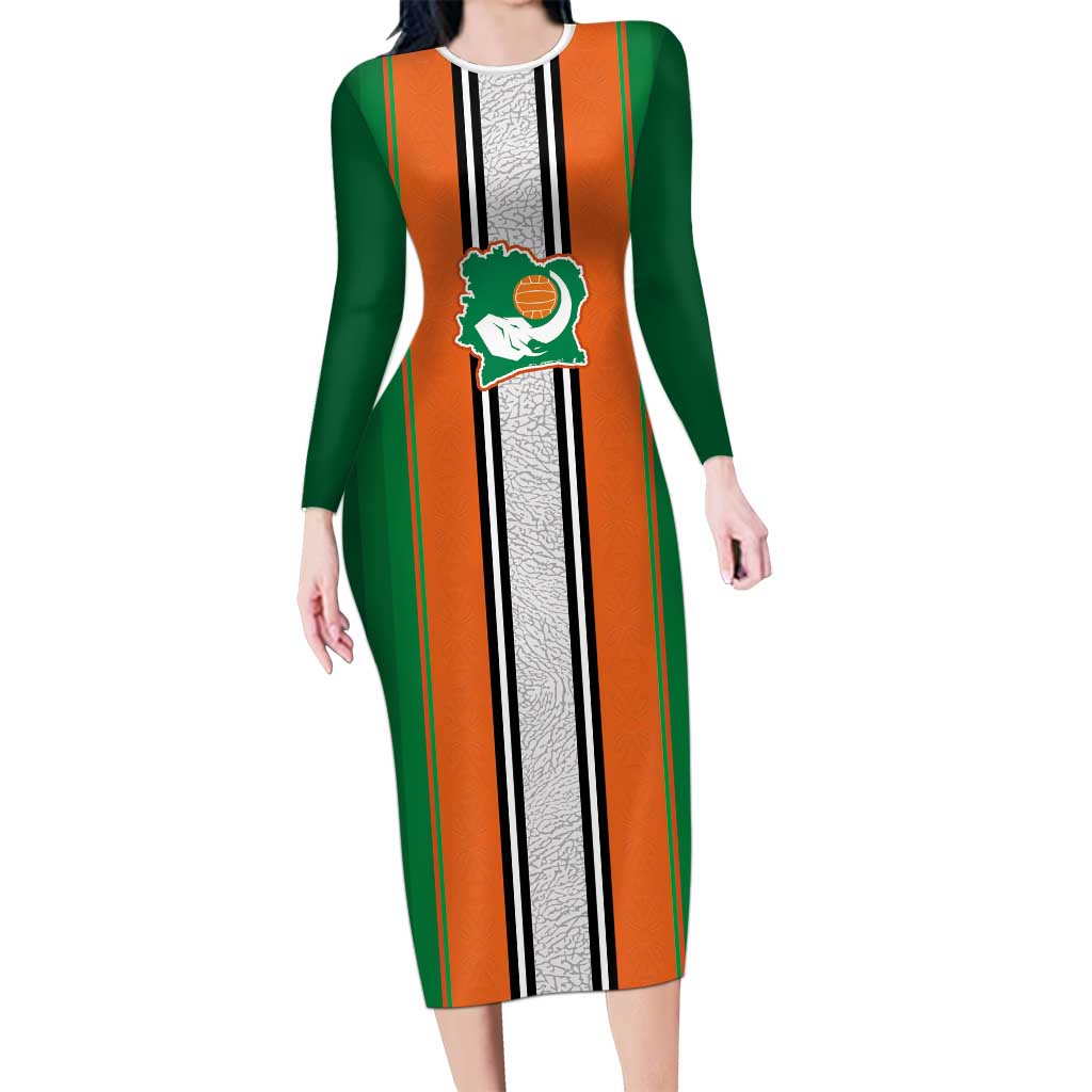 Custom Ivory Coast National Football Family Matching Long Sleeve Bodycon Dress and Hawaiian Shirt Les Elephants-Striped Sport Style - Wonder Print Shop