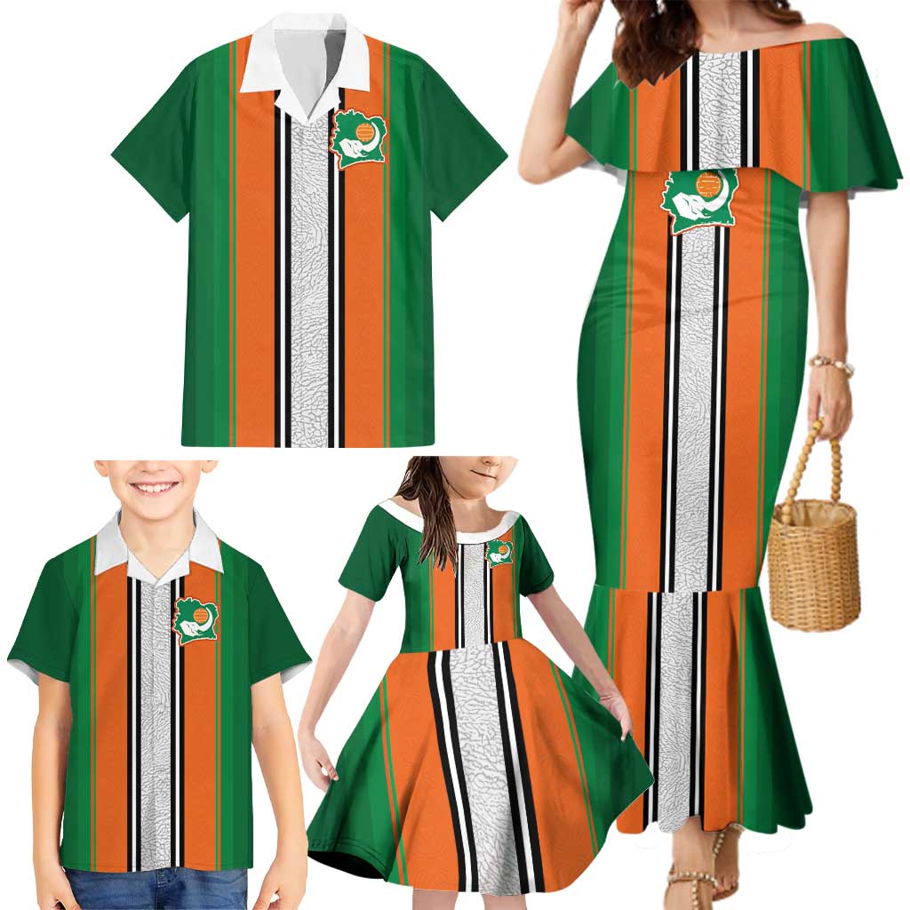 Custom Ivory Coast National Football Family Matching Mermaid Dress and Hawaiian Shirt Les Elephants-Striped Sport Style - Wonder Print Shop
