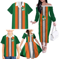 Custom Ivory Coast National Football Family Matching Off The Shoulder Long Sleeve Dress and Hawaiian Shirt Les Elephants-Striped Sport Style - Wonder Print Shop