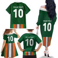 Custom Ivory Coast National Football Family Matching Off The Shoulder Long Sleeve Dress and Hawaiian Shirt Les Elephants-Striped Sport Style - Wonder Print Shop