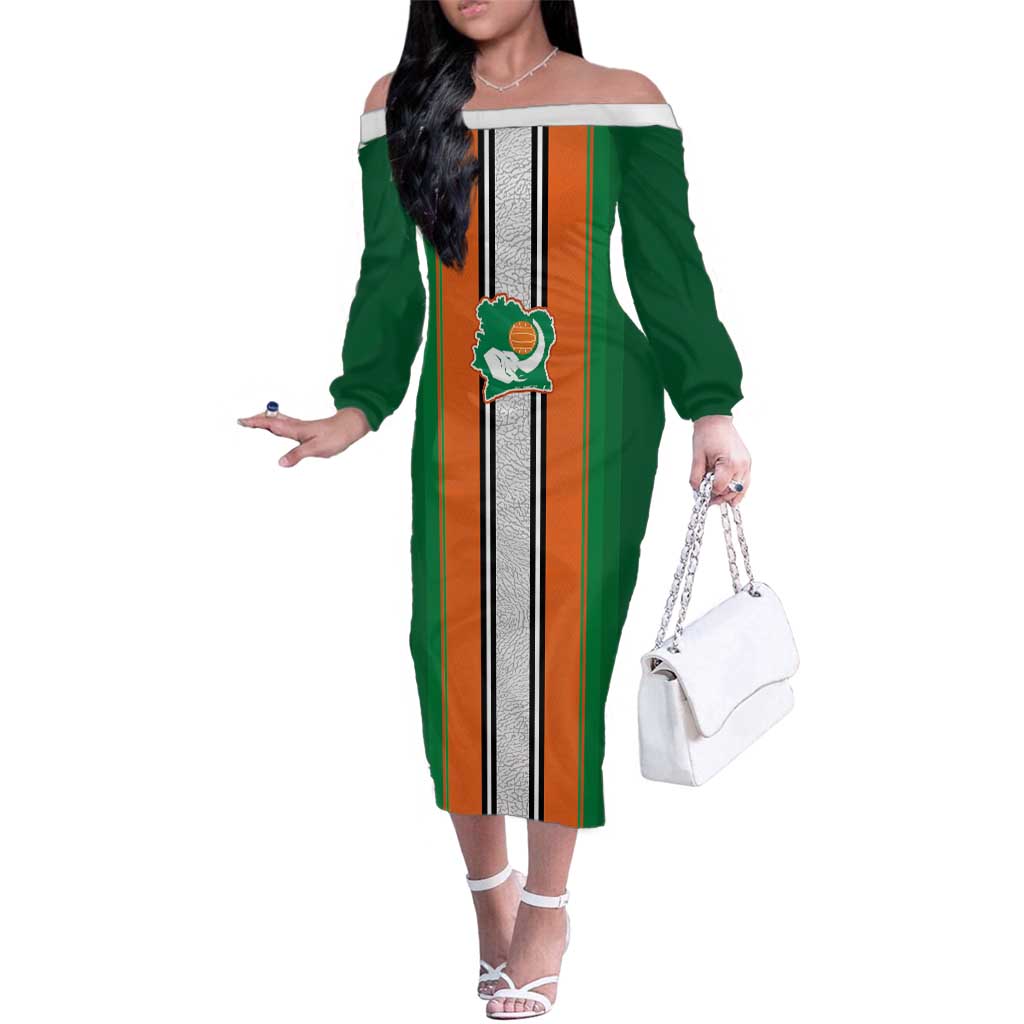 Custom Ivory Coast National Football Family Matching Off The Shoulder Long Sleeve Dress and Hawaiian Shirt Les Elephants-Striped Sport Style - Wonder Print Shop