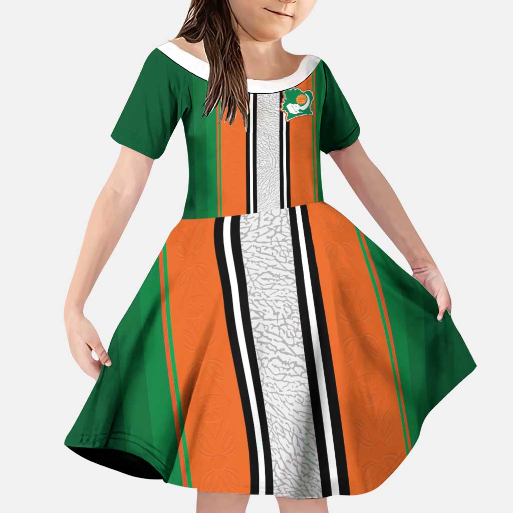 Custom Ivory Coast National Football Family Matching Off Shoulder Short Dress and Hawaiian Shirt Les Elephants-Striped Sport Style - Wonder Print Shop