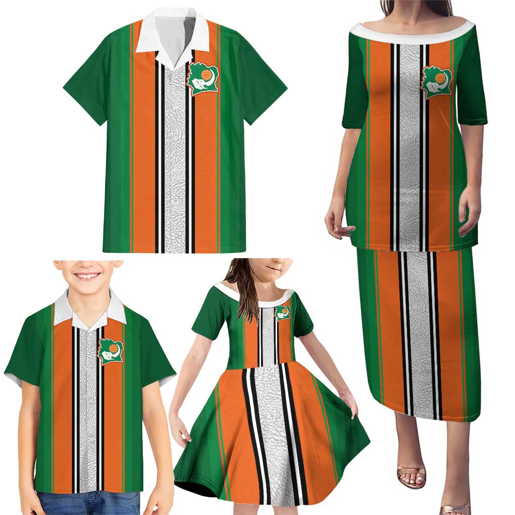 Custom Ivory Coast National Football Family Matching Puletasi and Hawaiian Shirt Les Elephants-Striped Sport Style - Wonder Print Shop