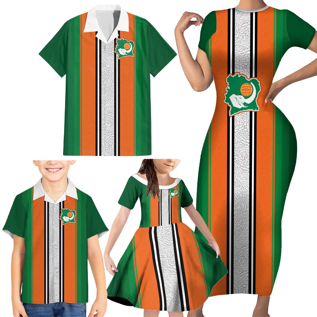 Custom Ivory Coast National Football Family Matching Short Sleeve Bodycon Dress and Hawaiian Shirt Les Elephants-Striped Sport Style - Wonder Print Shop