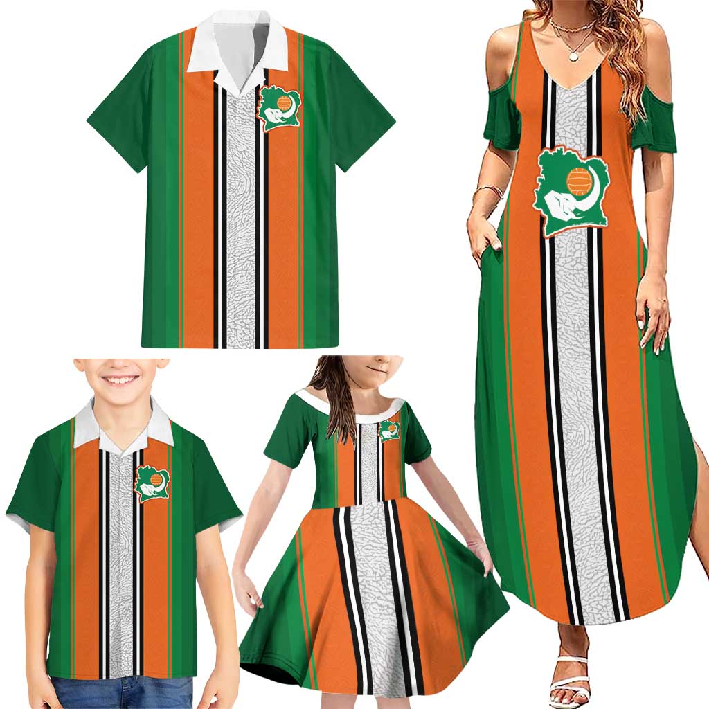 Custom Ivory Coast National Football Family Matching Summer Maxi Dress and Hawaiian Shirt Les Elephants-Striped Sport Style - Wonder Print Shop