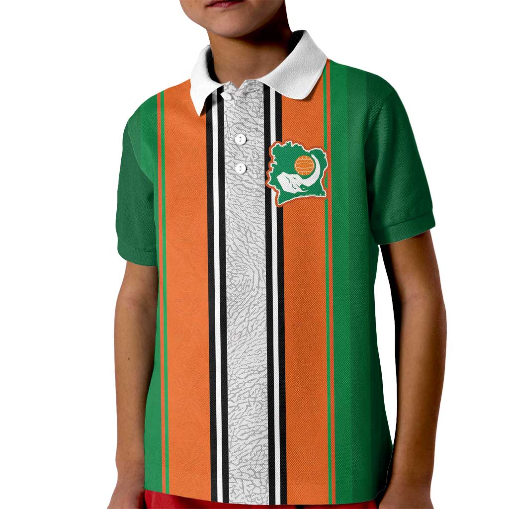Custom Ivory Coast National Football Kid Polo Shirt Les Elephants-Striped Sport Style - Wonder Print Shop