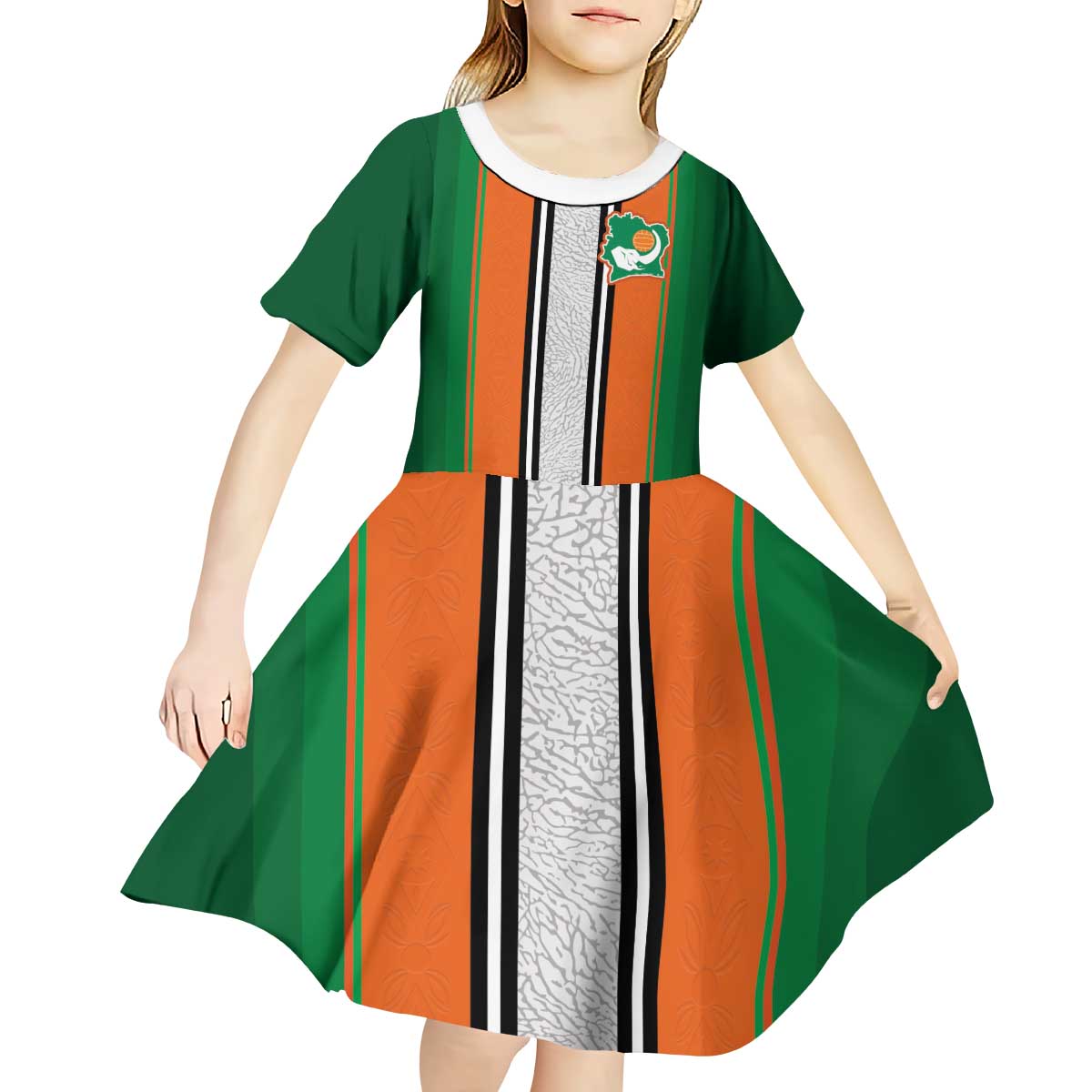 Custom Ivory Coast National Football Kid Short Sleeve Dress Les Elephants-Striped Sport Style - Wonder Print Shop