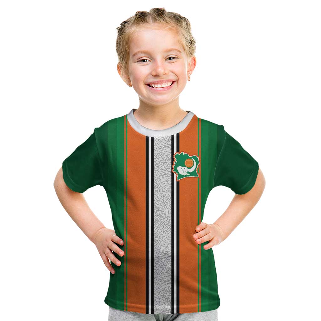 Custom Ivory Coast National Football Kid T Shirt Les Elephants-Striped Sport Style - Wonder Print Shop