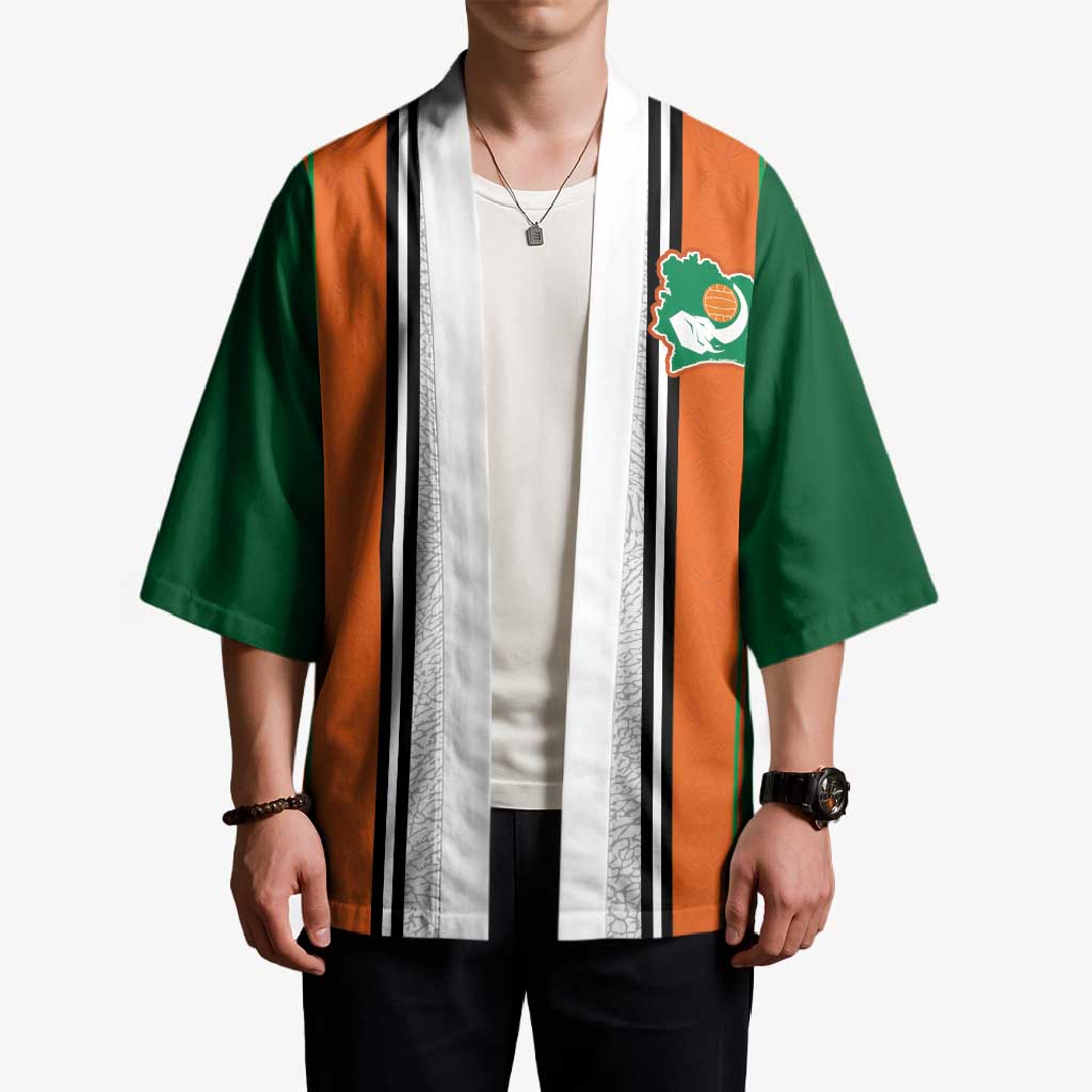 Custom Ivory Coast National Football Kimono Les Elephants-Striped Sport Style - Wonder Print Shop