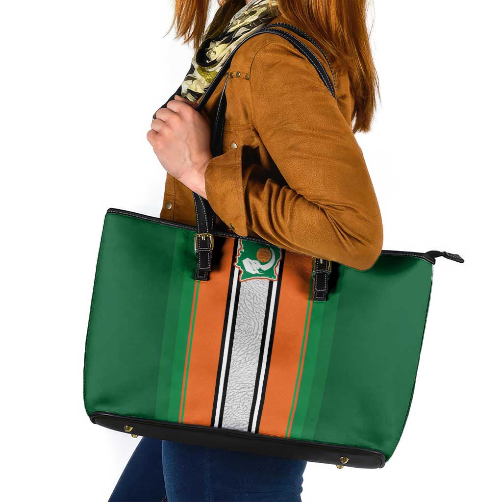 Ivory Coast National Football Leather Tote Bag Les Elephants-Striped Sport Style - Wonder Print Shop