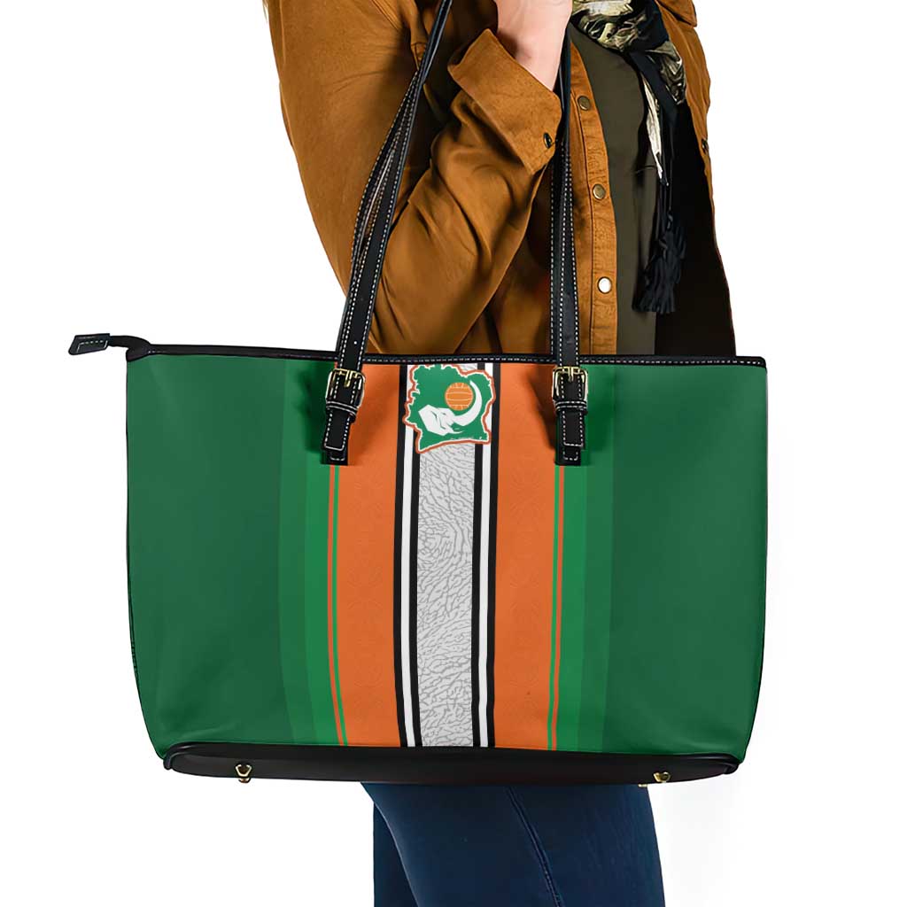 Ivory Coast National Football Leather Tote Bag Les Elephants-Striped Sport Style - Wonder Print Shop