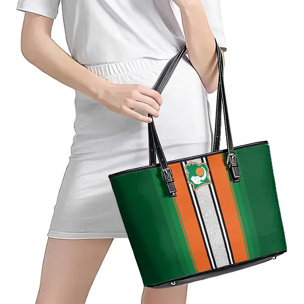 Ivory Coast National Football Leather Tote Bag Les Elephants-Striped Sport Style - Wonder Print Shop