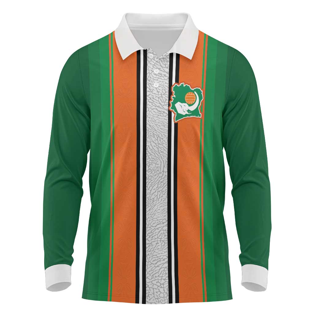 Custom Ivory Coast National Football Long Sleeve Polo Shirt Les Elephants-Striped Sport Style - Wonder Print Shop