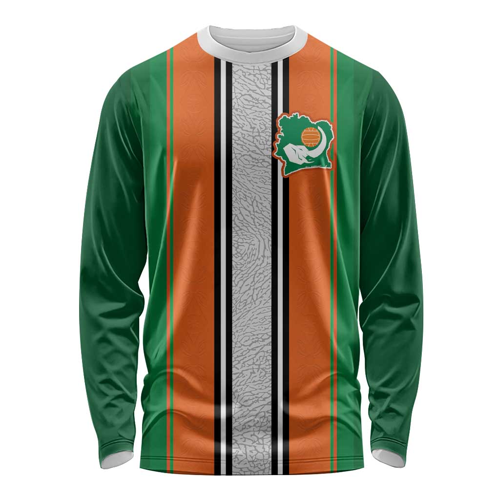 Custom Ivory Coast National Football Long Sleeve Shirt Les Elephants-Striped Sport Style - Wonder Print Shop