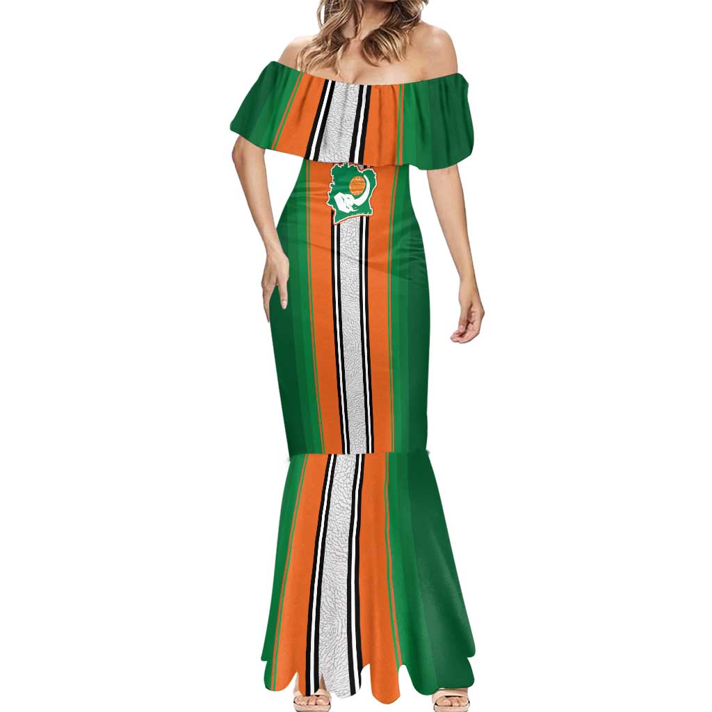 Custom Ivory Coast National Football Mermaid Dress Les Elephants-Striped Sport Style - Wonder Print Shop