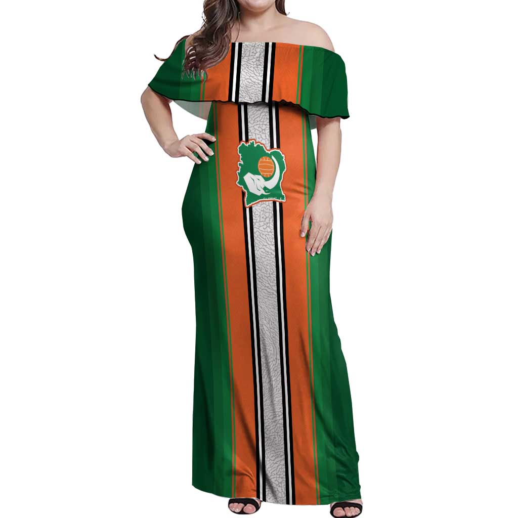 Custom Ivory Coast National Football Off Shoulder Maxi Dress Les Elephants-Striped Sport Style - Wonder Print Shop