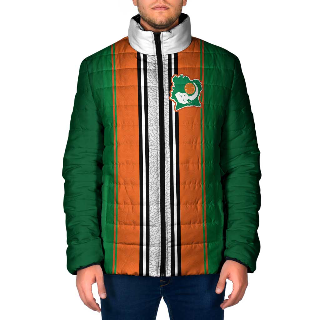 Custom Ivory Coast National Football Padded Jacket Les Elephants-Striped Sport Style - Wonder Print Shop
