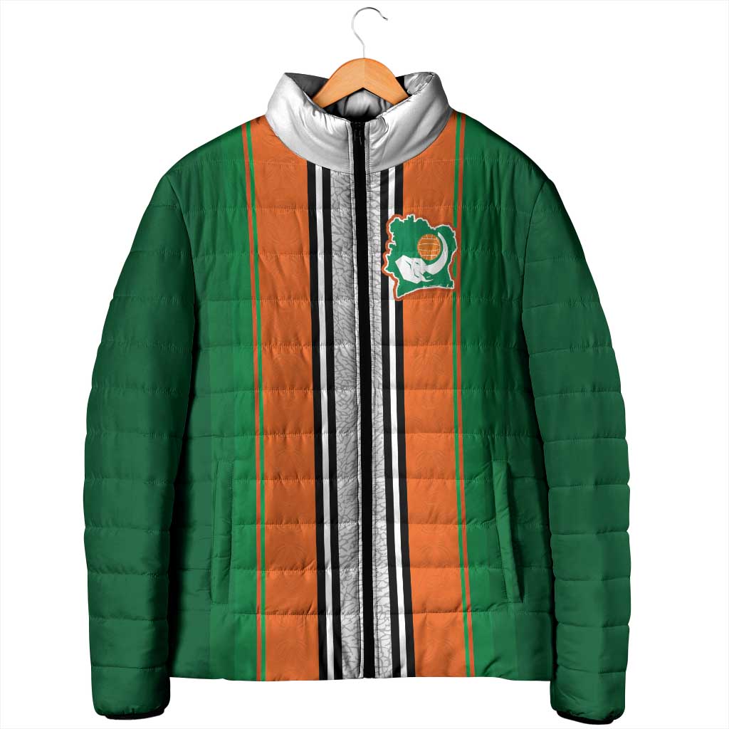 Custom Ivory Coast National Football Padded Jacket Les Elephants-Striped Sport Style - Wonder Print Shop