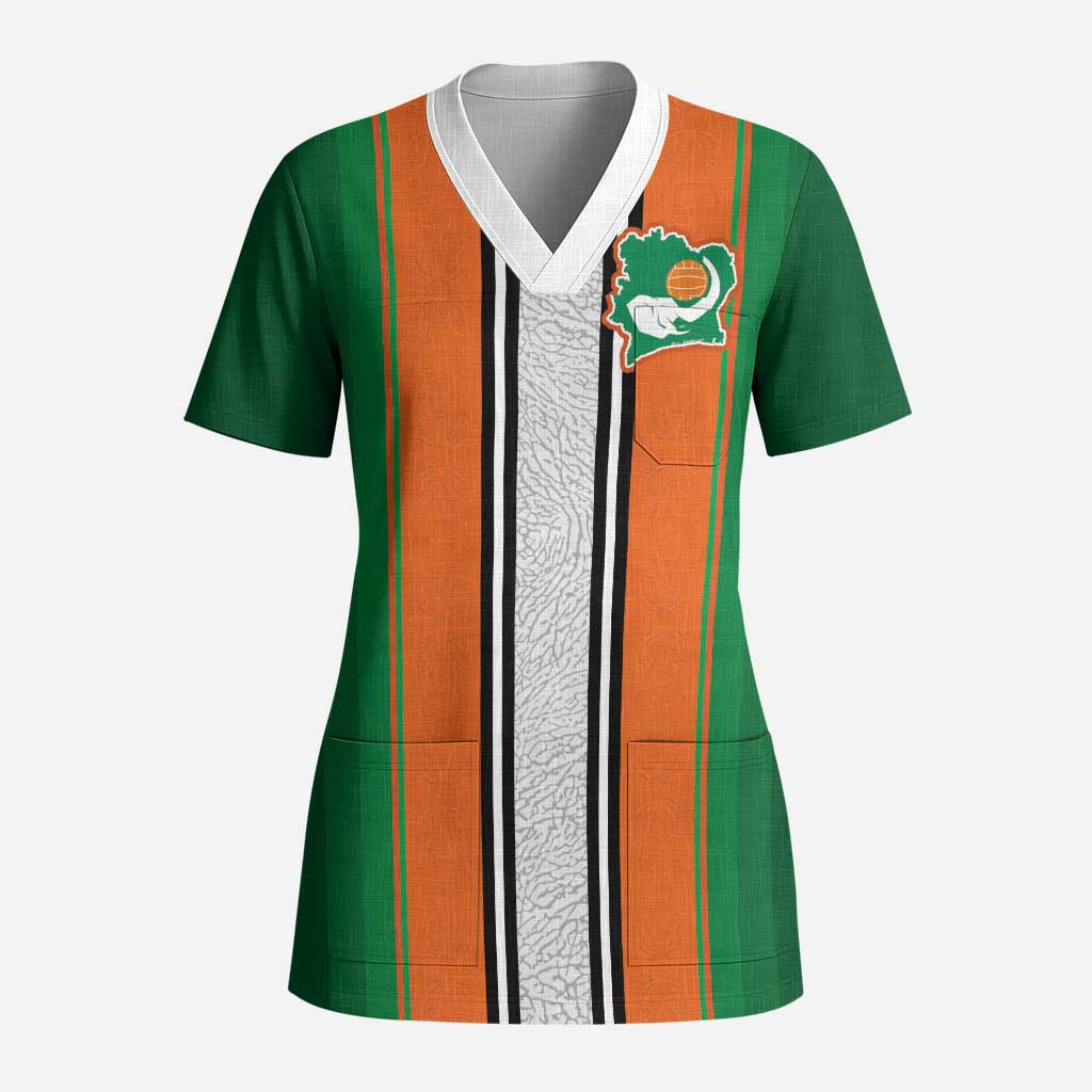 Custom Ivory Coast National Football Scrub Top Les Elephants-Striped Sport Style - Wonder Print Shop