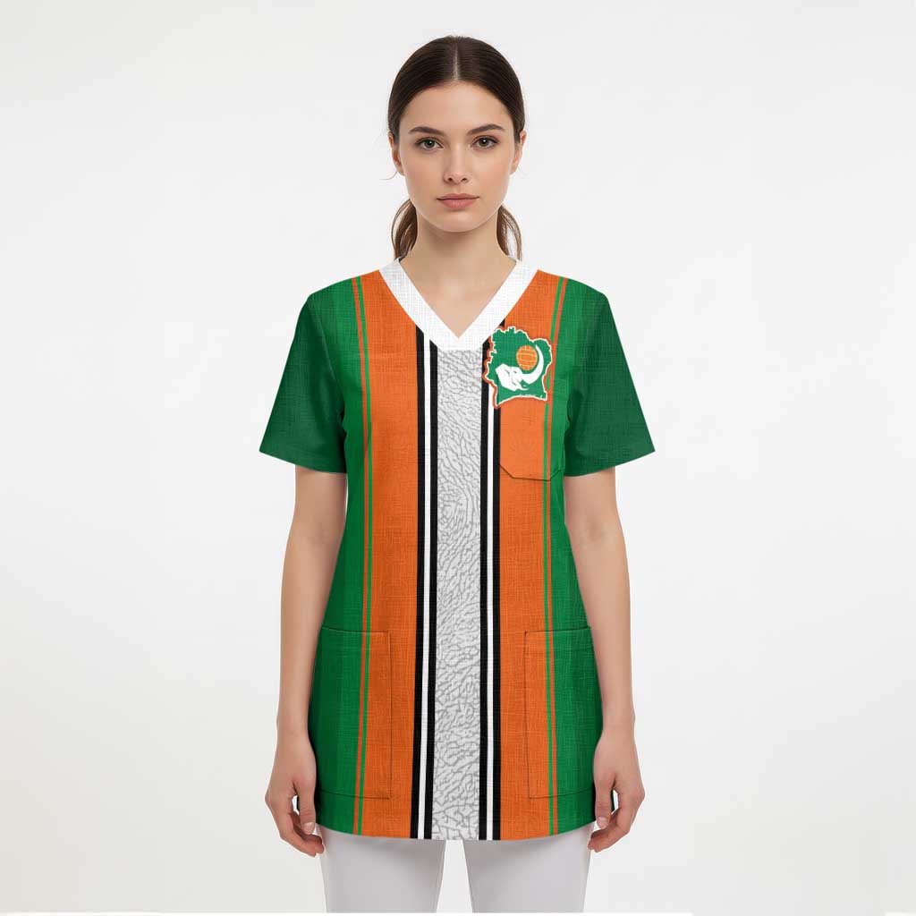 Custom Ivory Coast National Football Scrub Top Les Elephants-Striped Sport Style - Wonder Print Shop