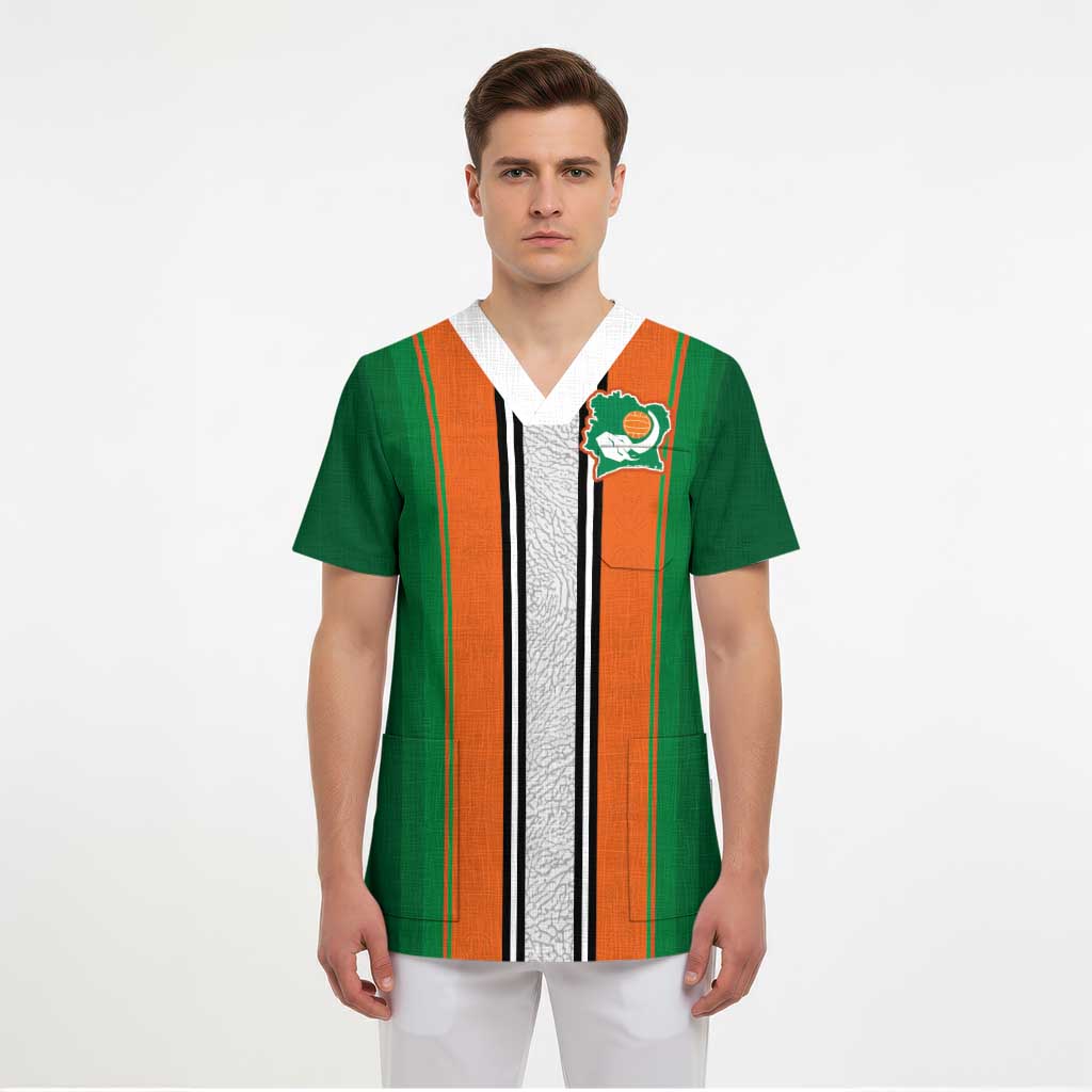 Custom Ivory Coast National Football Scrub Top Les Elephants-Striped Sport Style - Wonder Print Shop