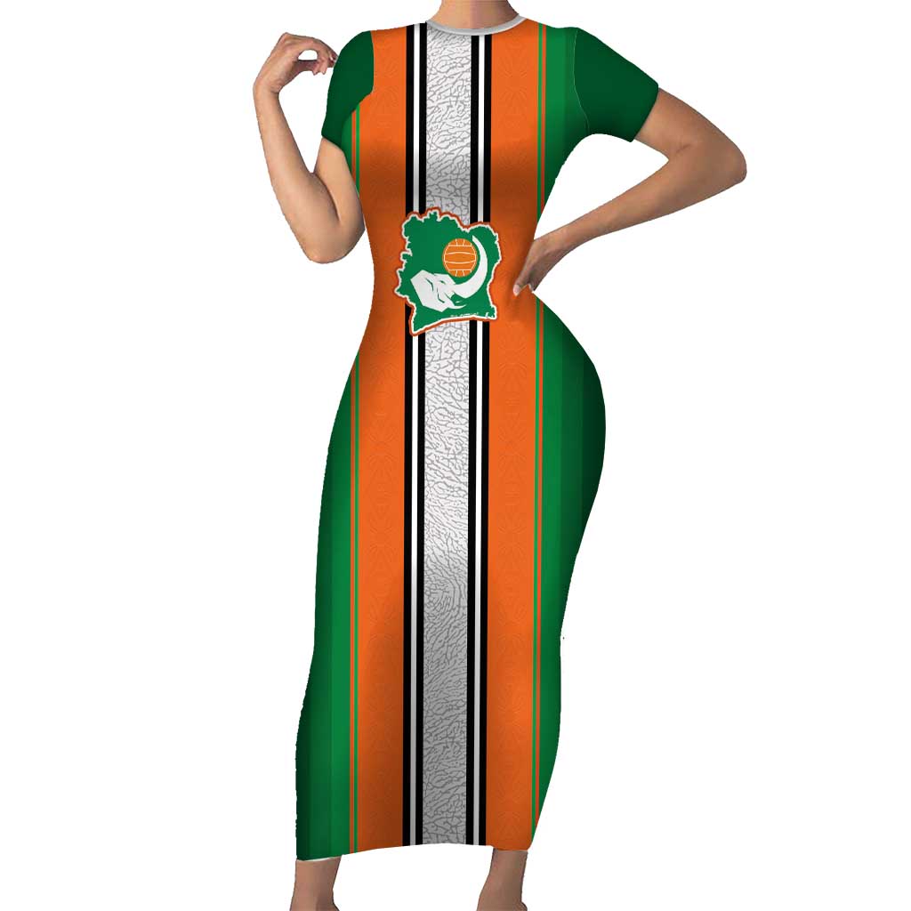 Custom Ivory Coast National Football Short Sleeve Bodycon Dress Les Elephants-Striped Sport Style - Wonder Print Shop