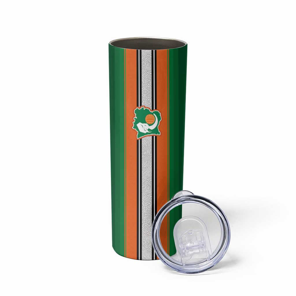 Custom Ivory Coast National Football Skinny Tumbler Les Elephants-Striped Sport Style - Wonder Print Shop
