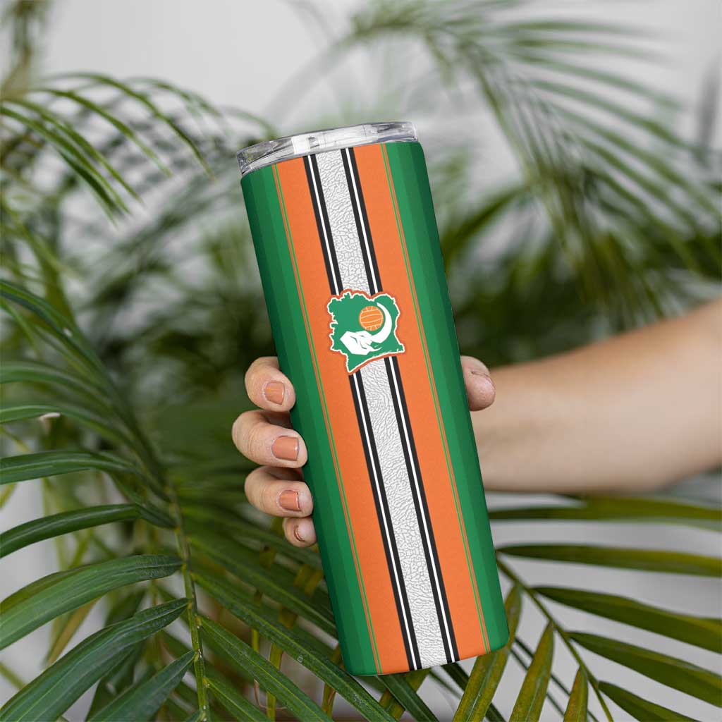 Custom Ivory Coast National Football Skinny Tumbler Les Elephants-Striped Sport Style - Wonder Print Shop