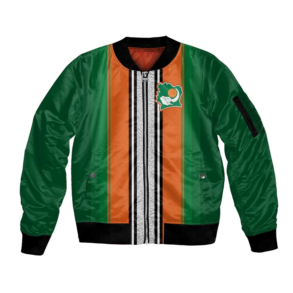 Custom Ivory Coast National Football Sleeve Zip Bomber Jacket Les Elephants-Striped Sport Style - Wonder Print Shop