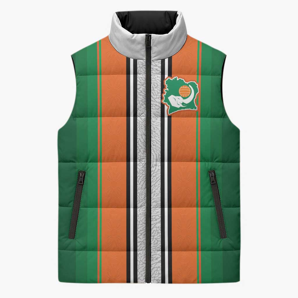 Custom Ivory Coast National Football Sleeveless Puffer Jacket Les Elephants-Striped Sport Style - Wonder Print Shop