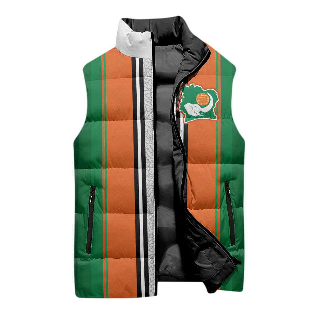 Custom Ivory Coast National Football Sleeveless Puffer Jacket Les Elephants-Striped Sport Style - Wonder Print Shop