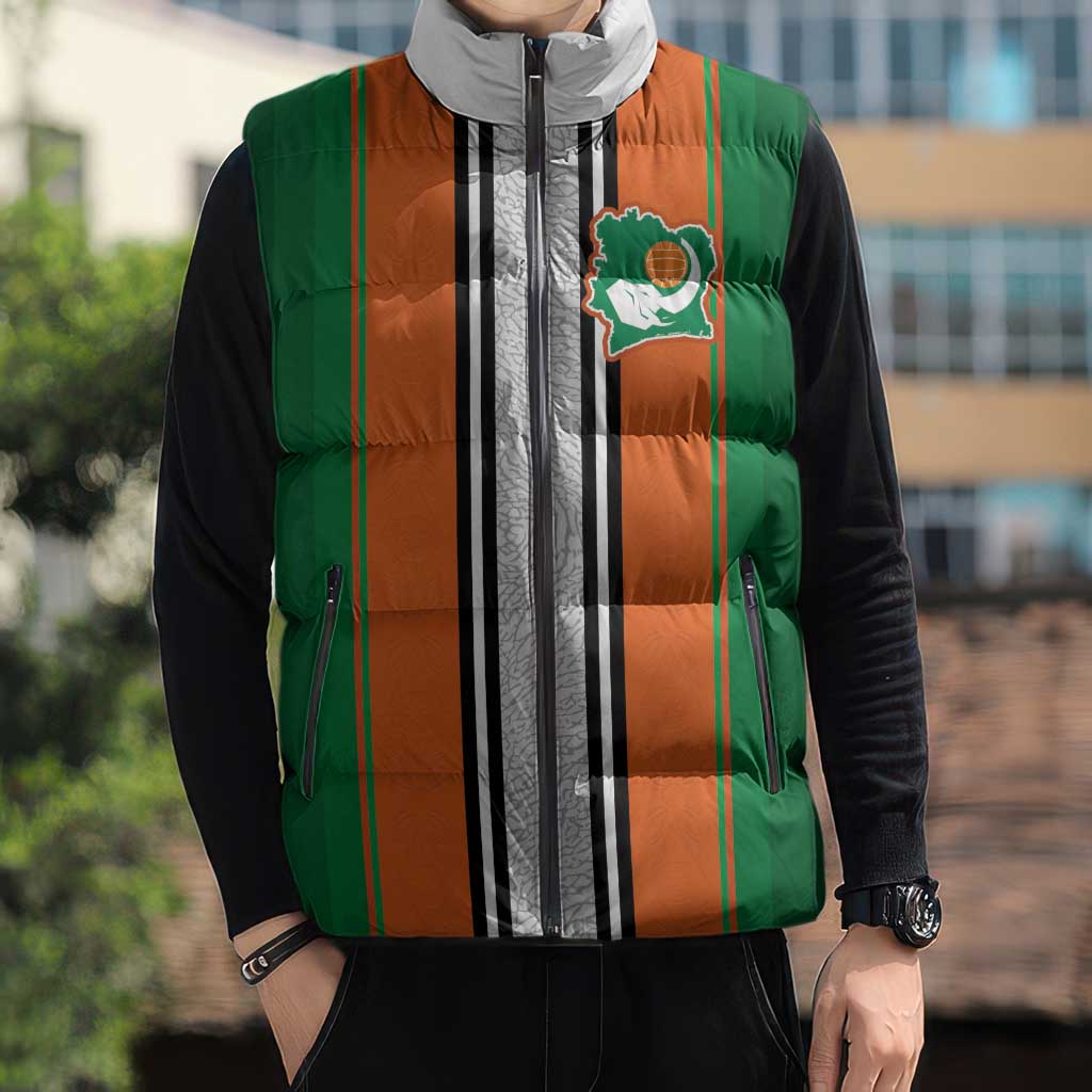 Custom Ivory Coast National Football Sleeveless Puffer Jacket Les Elephants-Striped Sport Style - Wonder Print Shop