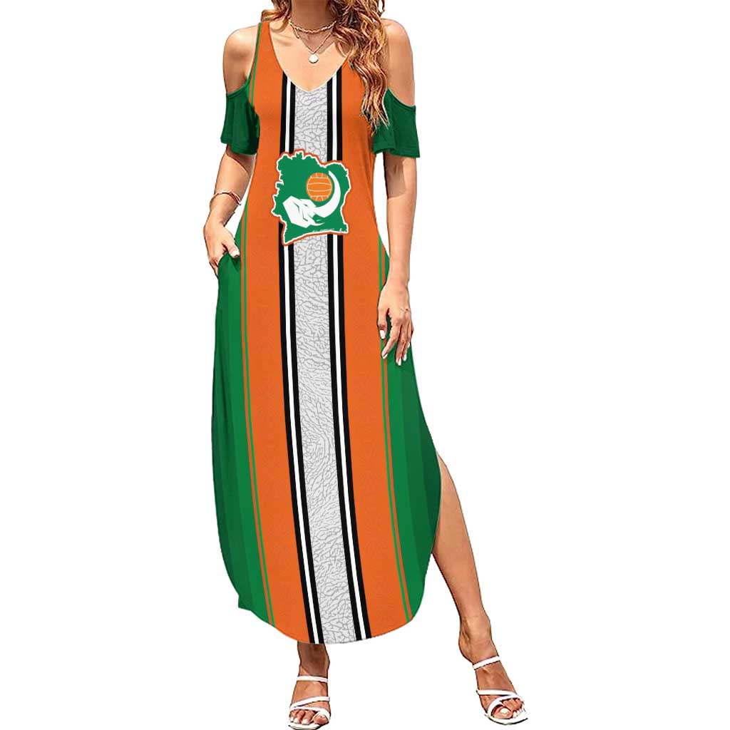 Custom Ivory Coast National Football Summer Maxi Dress Les Elephants-Striped Sport Style - Wonder Print Shop