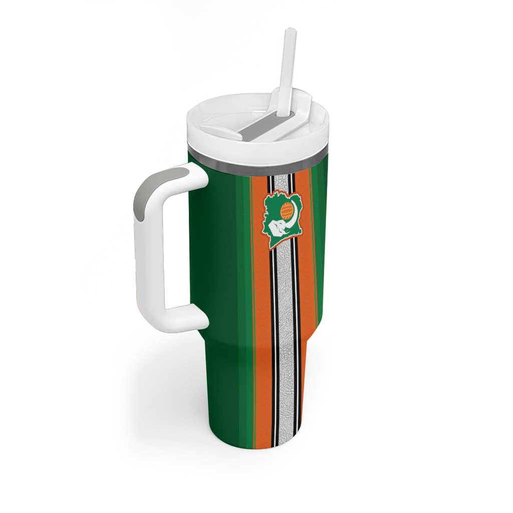 Custom Ivory Coast National Football Tumbler With Handle Les Elephants-Striped Sport Style - Wonder Print Shop
