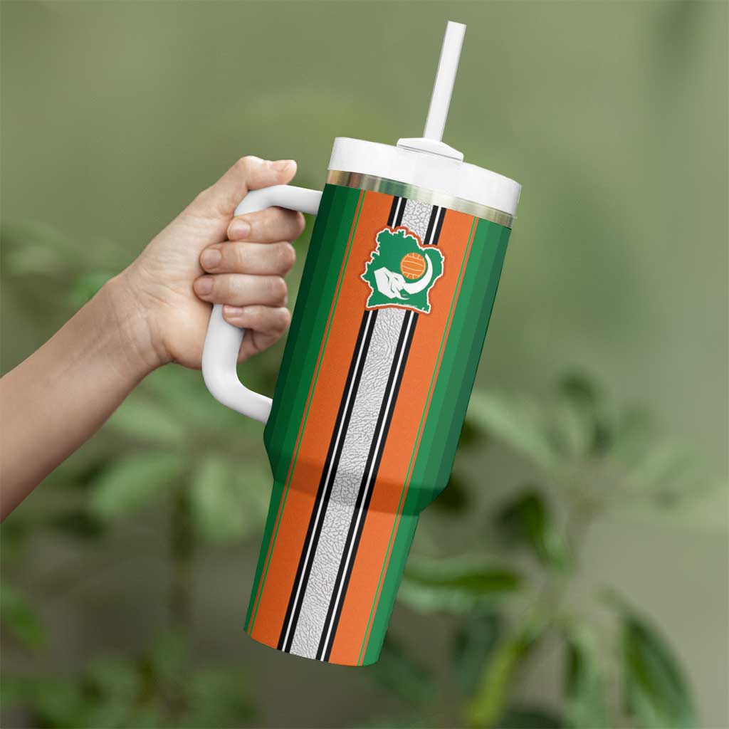 Custom Ivory Coast National Football Tumbler With Handle Les Elephants-Striped Sport Style - Wonder Print Shop