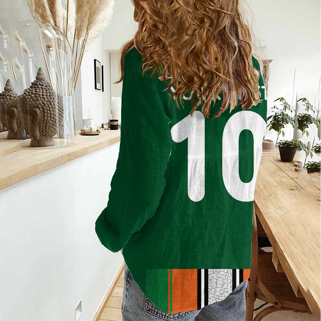 Custom Ivory Coast National Football Women Casual Shirt Les Elephants-Striped Sport Style - Wonder Print Shop