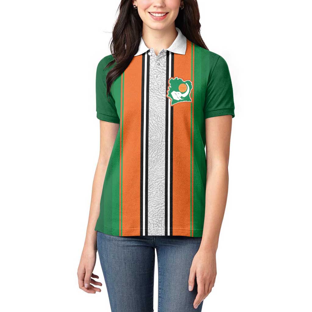 Custom Ivory Coast National Football Women Polo Shirt Les Elephants-Striped Sport Style - Wonder Print Shop