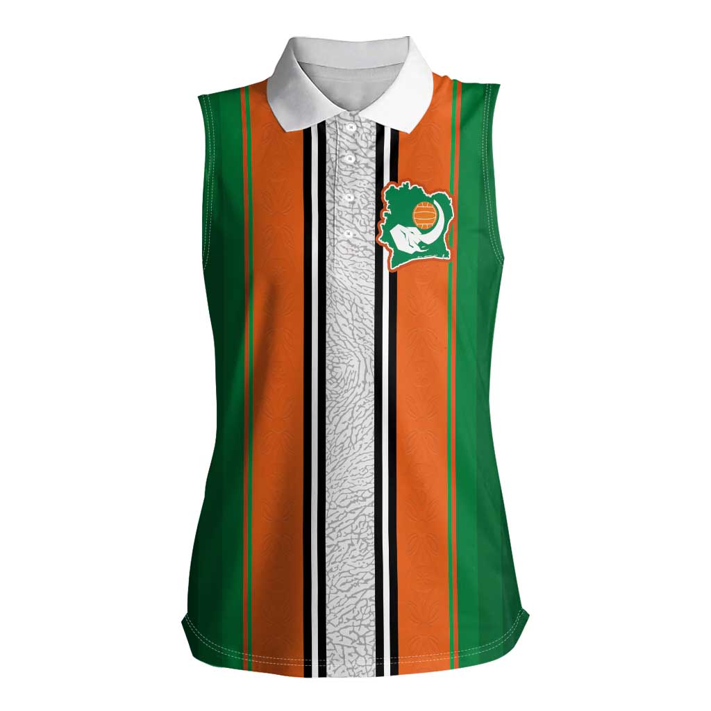 Custom Ivory Coast National Football Women Sleeveless Polo Shirt Les Elephants-Striped Sport Style - Wonder Print Shop