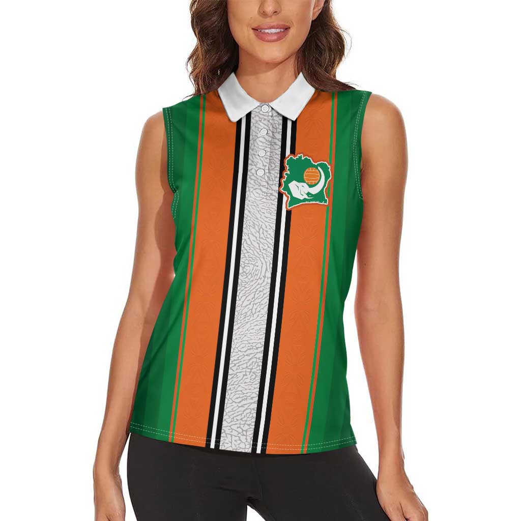 Custom Ivory Coast National Football Women Sleeveless Polo Shirt Les Elephants-Striped Sport Style - Wonder Print Shop