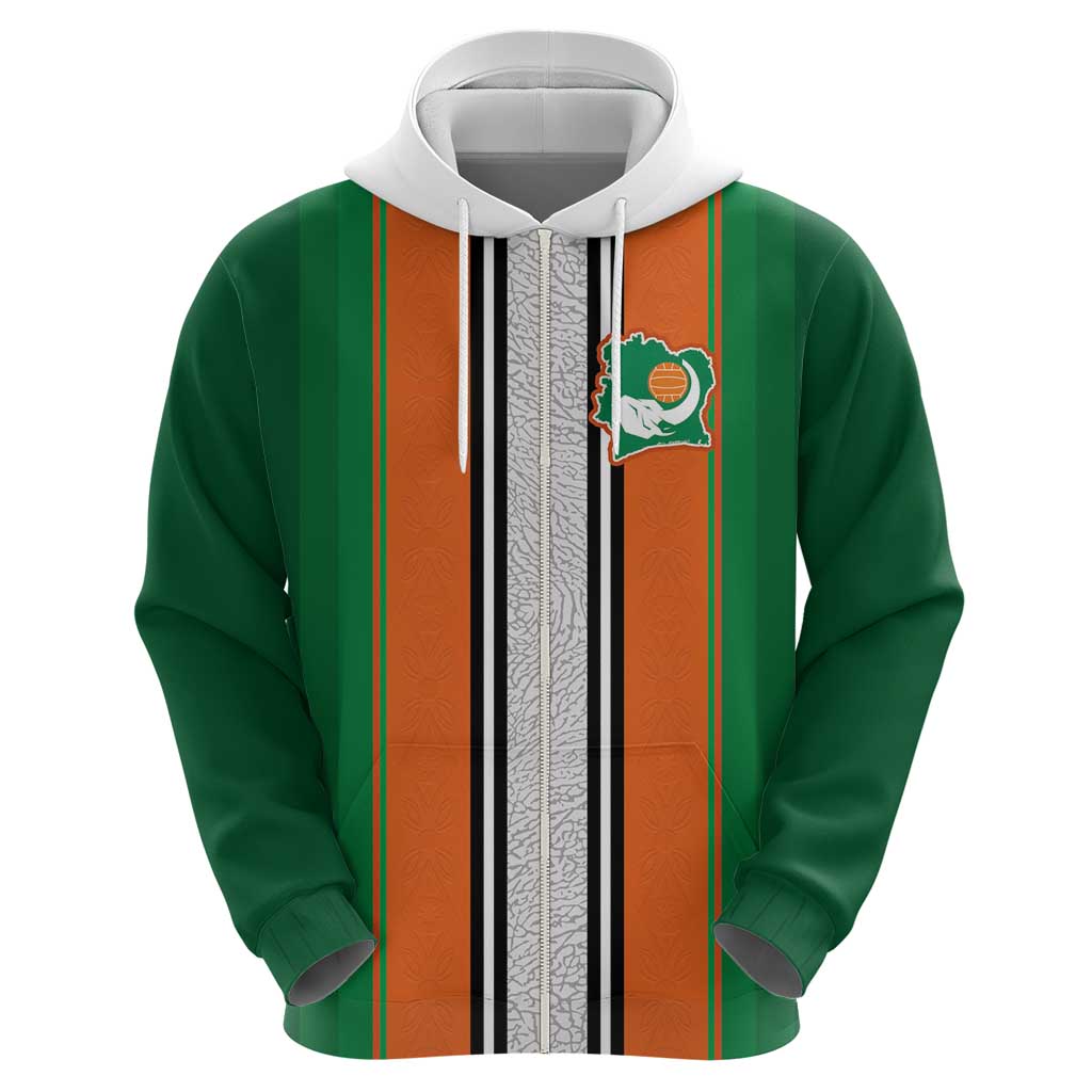 Custom Ivory Coast National Football Zip Hoodie Les Elephants-Striped Sport Style - Wonder Print Shop