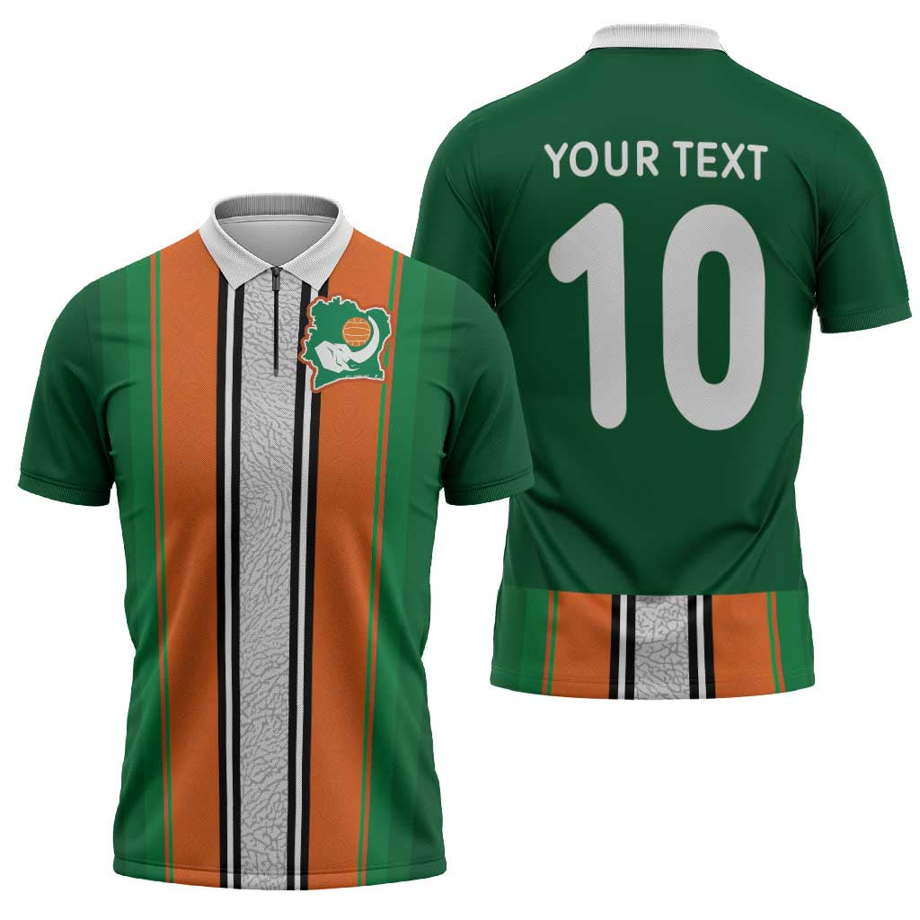 Custom Ivory Coast National Football Zipper Polo Shirt Les Elephants-Striped Sport Style - Wonder Print Shop