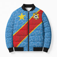 Custom DR Congo National Football Bomber Puffer Jacket Leopards Power - Wonder Print Shop