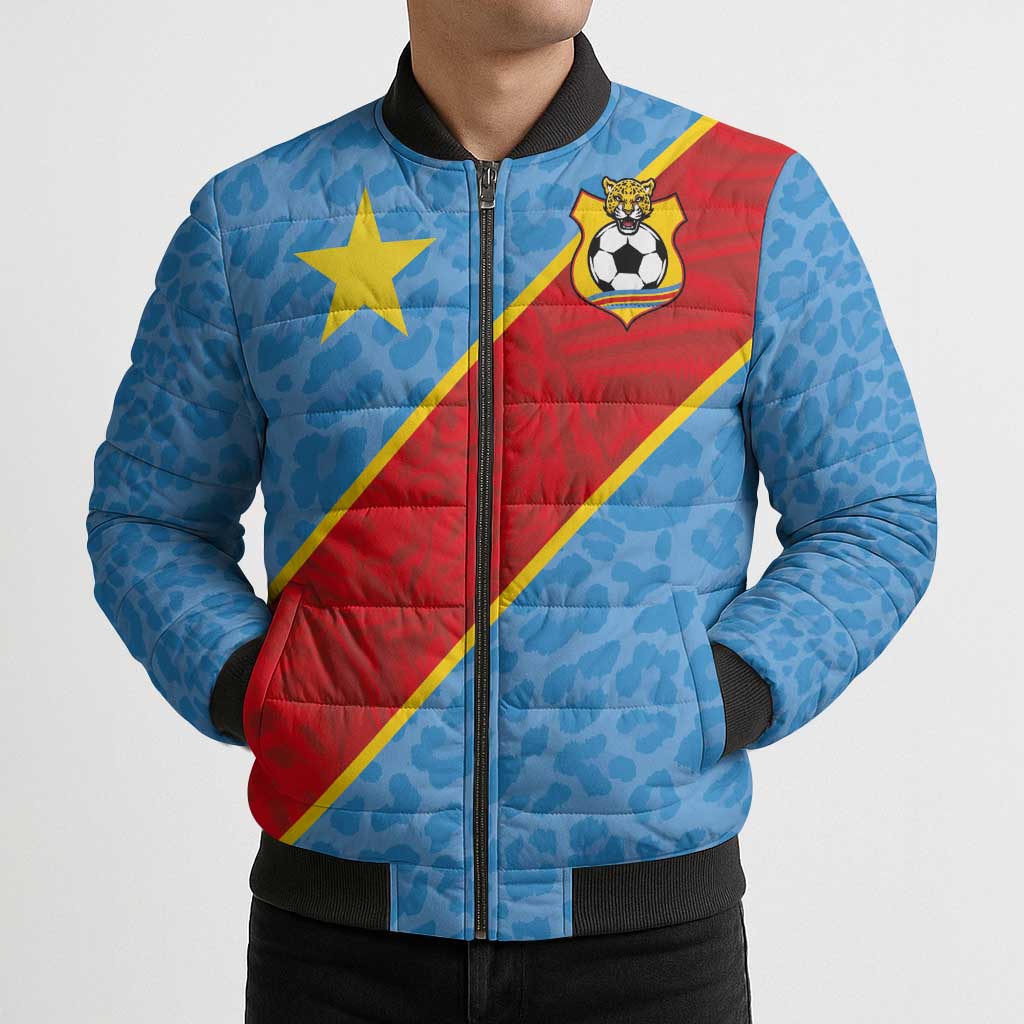 Custom DR Congo National Football Bomber Puffer Jacket Leopards Power - Wonder Print Shop