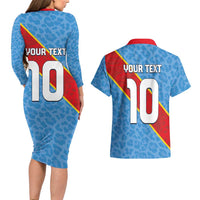 Custom DR Congo National Football Couples Matching Long Sleeve Bodycon Dress and Hawaiian Shirt Leopards Power - Wonder Print Shop