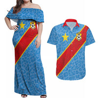 Custom DR Congo National Football Couples Matching Off Shoulder Maxi Dress and Hawaiian Shirt Leopards Power - Wonder Print Shop