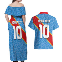 Custom DR Congo National Football Couples Matching Off Shoulder Maxi Dress and Hawaiian Shirt Leopards Power - Wonder Print Shop