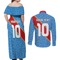 Custom DR Congo National Football Couples Matching Off Shoulder Maxi Dress and Long Sleeve Button Shirt Leopards Power - Wonder Print Shop