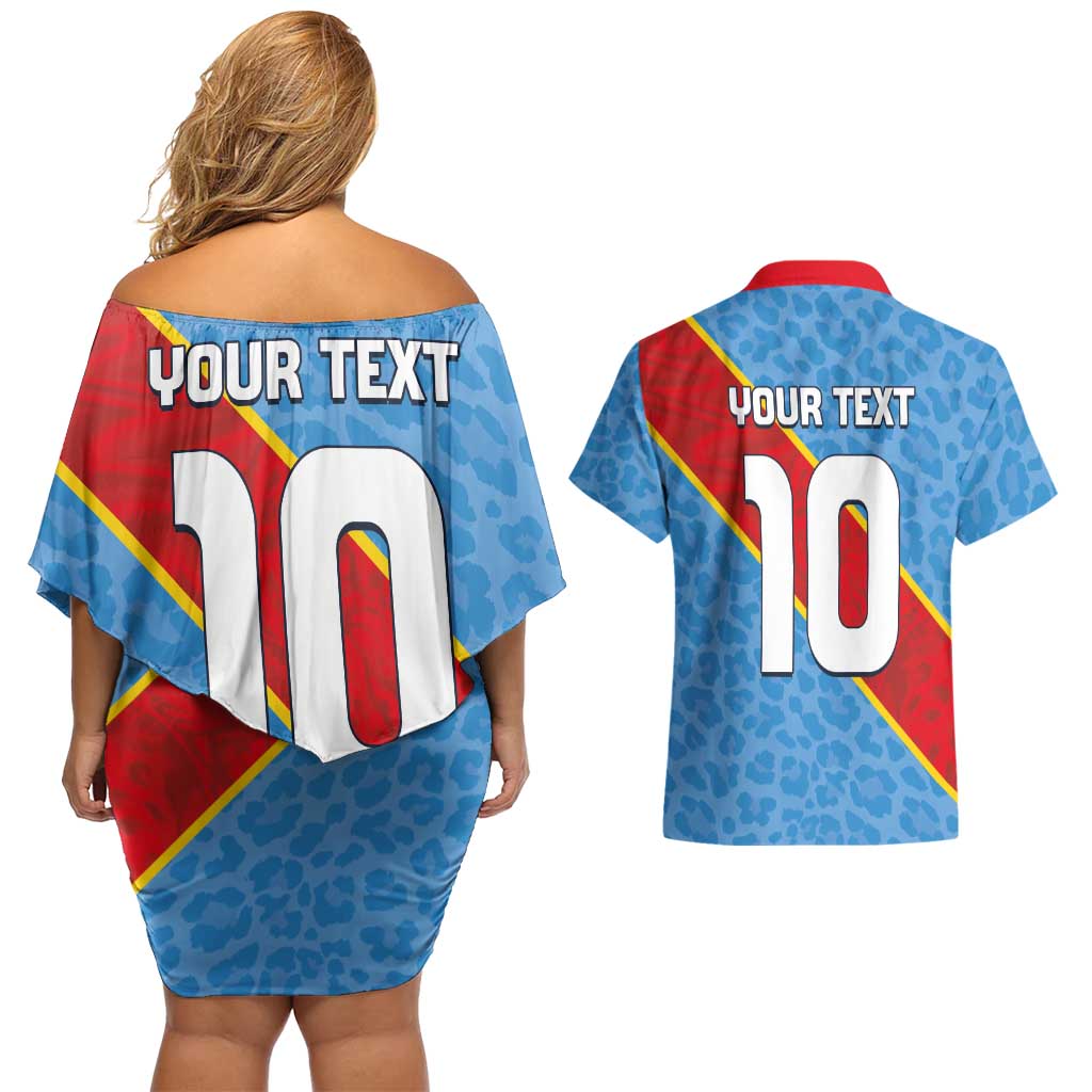 Custom DR Congo National Football Couples Matching Off Shoulder Short Dress and Hawaiian Shirt Leopards Power - Wonder Print Shop