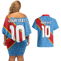 Custom DR Congo National Football Couples Matching Off Shoulder Short Dress and Hawaiian Shirt Leopards Power - Wonder Print Shop